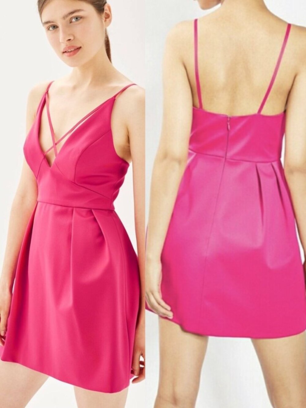 TOPSHOP Front Cross Minidress Magenta Pink Strappy Party Mini Fit & Flare Dress